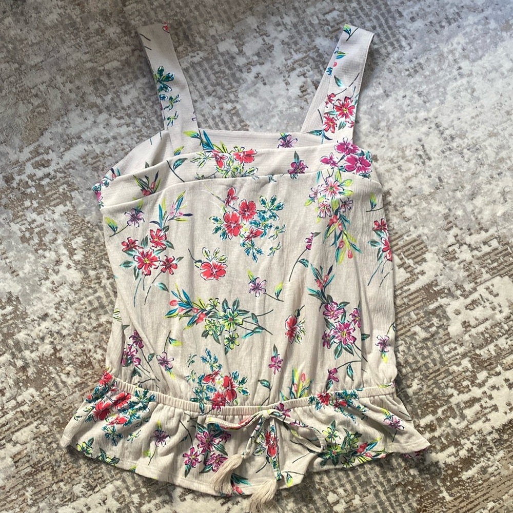 Time and Tru tan tank top, colorful floral design